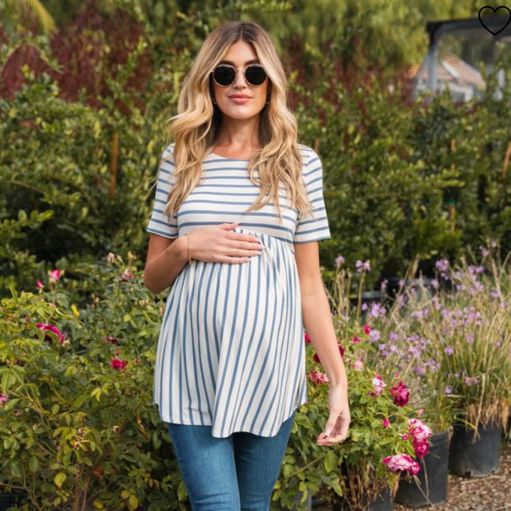 Pink Blush Maternity Blue Stripe Peplum Top
